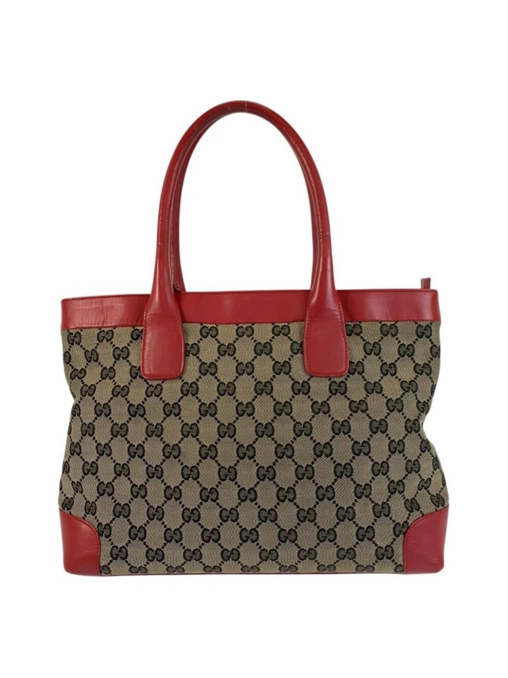 Gucci Red Beige GG Canvas Leather 002 119 Tote